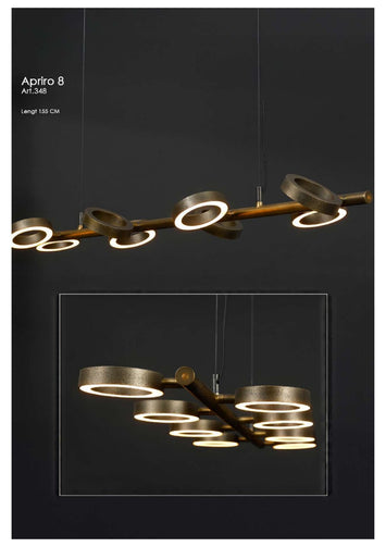Apriro 8 lichts hanglamp Donker messing sfeer